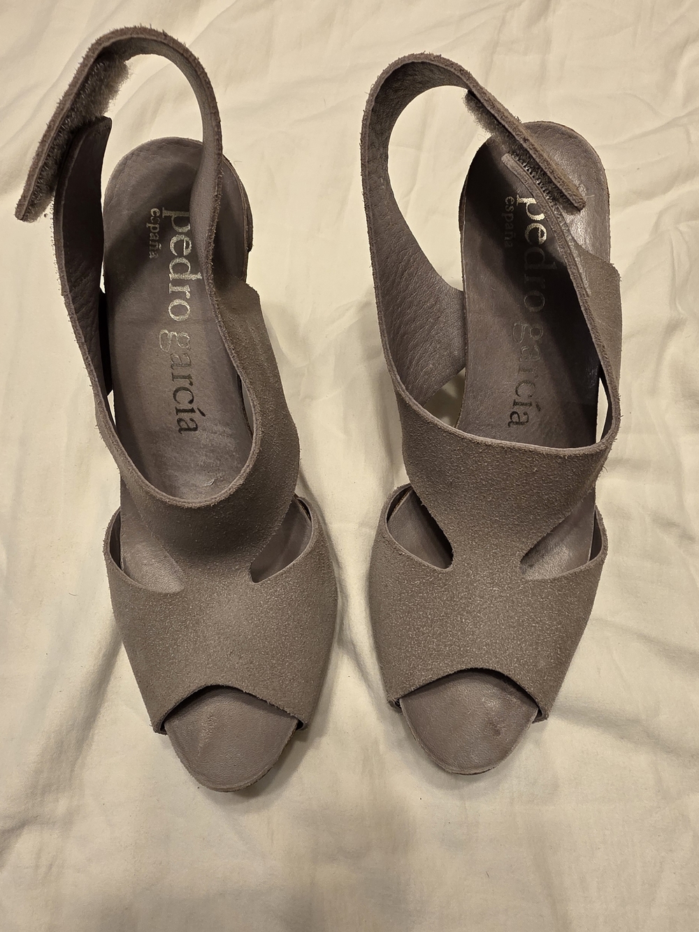 Pedro Garcia Taupe Suede Open-Toe Slingback Sandals